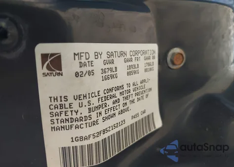 2005 Saturn Ion Level 1 z USA, uszkodzony, nr VIN 1G8AF52F85Z152123